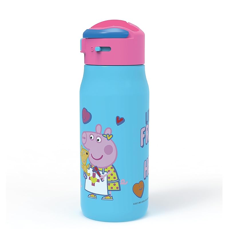 Zak Designs Peppa Pig Kids Water Bottle For School or Travel 13.5oz Durable  Vacuum Insulated Stainless Steel with Handle and Leak-Proof Pop-Up Spout  Cover (Peppa) 13.5 oz Peppa Pig