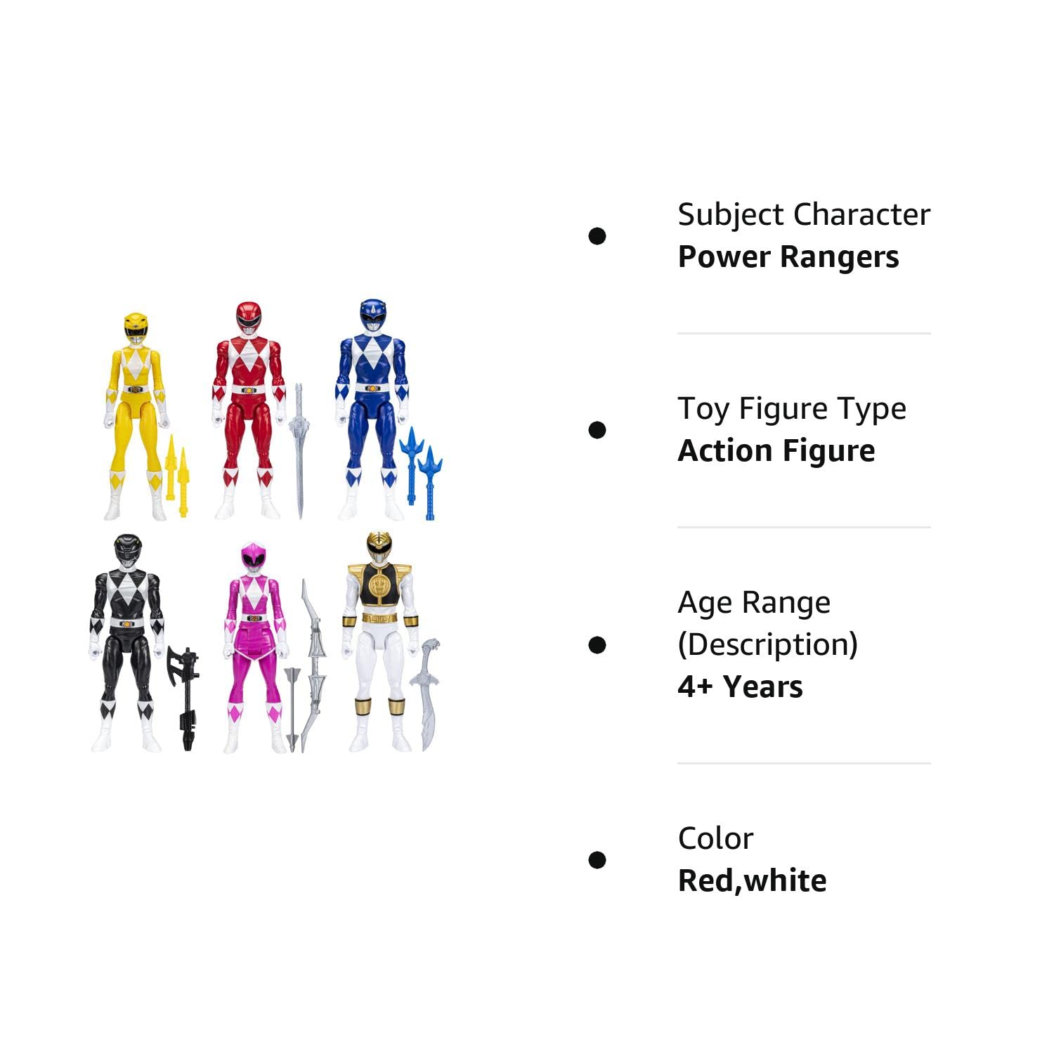 Power Rangers Mighty Morphin Multipack 12-inch Action Figure 6-Pack, Toys with Accessories for Kids 4 and Up (Amazon Exclusive)