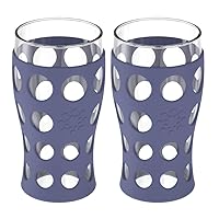 Lifefactory 20-Ounce BPA-Free Indoor/Outdoor Protective Silicone Sleeve Beverage Glass, 2-Pack, Dusty Purple