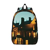 Castle Lighting Night Backpack Lightweight Casual Backpack Multipurpose Canvas Backpack With Laptop Compartmen
