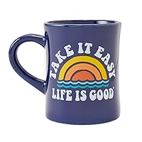 Life is Good. Diner Mug Take It Easy Rainbow, Darkest Blue