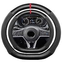 D Shape Suede Carbon Fiber Steering Wheel Cover, Compatible with Nissan Versa Altima Maxima Kicks Rogue Pathfinder 15 inch Flat Bottom Alcantara Leather Sport Non-Slip Interior Accessories