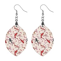 Japanese Koi Fish Cherry Blossoms Wooden Earrings Lightweight Dangle Teardrop Earrings for Women Girls Jewelry