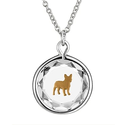LovePendants Engraved and Enameled Swarovski Crsytal French Bulldog Pendant/Necklace in Sterling Silver