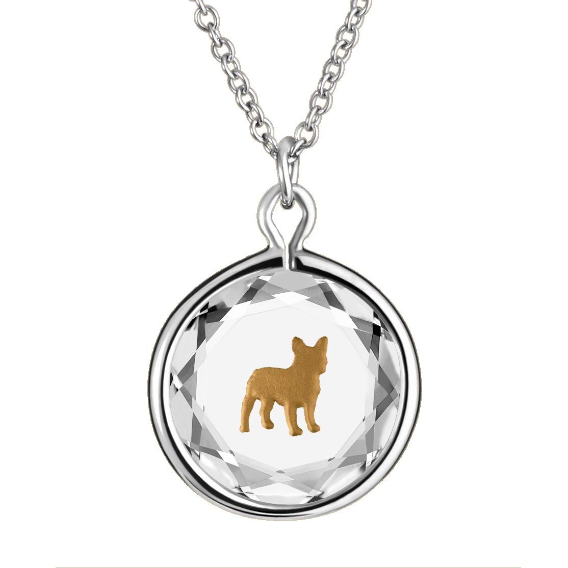 LovePendants Engraved and Enameled Swarovski Crsytal French Bulldog Pendant/Necklace in Sterling Silver