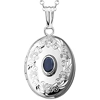 Sterling Silver Birthstone Locket Pendant Necklace