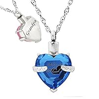 misyou Glass Cremation Jewelry Always in My Heart Birthstone Pendant Urn Necklace Ashes Holder Keepsake (Grandpa)