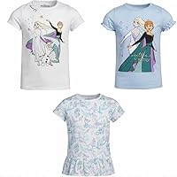 Disney Little Girl's 3 Pack Short Sleeve Tees, Princess and Frozen Styles