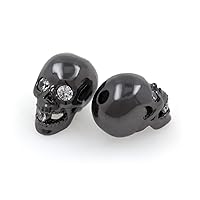 Skull Bead Diamond in Mouth,Clear Micro Pave Cubic Zirconia Skull Head Beads 13.5x8mm Black 8Pcs