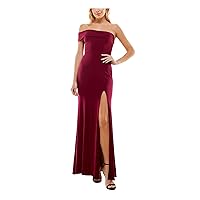 Womens Burgundy Zippered Lined One Shoulder Front Slit Off Shoulder Full-Length Formal Gown Dress Juniors 0