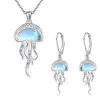Jellyfish Necklace/Jellyfish Earrings Sterling Silver Moonstone Beach Pendant Necklace Summer Jewelry Gifts for Women