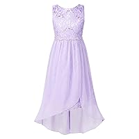 YiZYiF Big Girls Glitter Lace Hi-Low Dress Kids Chiffon Flower Girl Dress Junior Bridesmaid Wedding Ball Gown