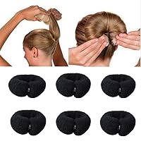 6 Pcs Hair Bun Maker, Magic Roll Tool Hair Ring DIY Hair Foam Ring Shaper Snap Donut Styling Tools Women Hair Bands Fast Roll Bun Accessories (Black)