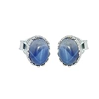 GEMHUB Lindy 6 Rays Star Blue Sapphire Stud Earrings 1.97 Gram Oval Cut Sterling Silver Earrings Jewelry