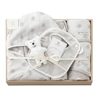 Imabari Towel, Baby Gift Set of 6, Hooded Bath Poncho x 1, Sleeper x 1, 21.7 x 16.7 x 16.9 inches (55 x 43 cm), 13.4 x 13.4 inches (34 x 34 cm), 1 x Face Towel (13.4 x 31.5 inches (34 x 80 cm), 1 x 21.5 x 9.1 inches (20 x 23 cm), 1 x Nigiri (9 x 13 cm) First towel Grey Baby First Towel Supplies, Baby Shower, Made in Japan