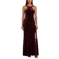 Morgan & Co. Womens Velvet Halter Gown Dress, Purple, 7/8