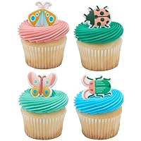 Spring Garden Bugs Insect Butterfly Ladybug Cupcake Rings - 24 pc