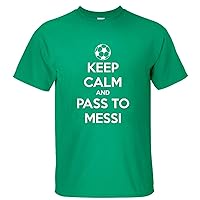 WDFO Keep Calm and Pass to Messi Custom Men T Shirt Cotton Green L