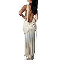 Women 's Sexy Spaghetti Strap Backless Bodycon Maxi Dress Lace up Halter Neck Slim Dresses 2023 Beach Wear