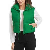 Women's Crop Puffer Vest Stand Collar Zip Up Sleeveless Jacket Winter Padded Coat with Pockets