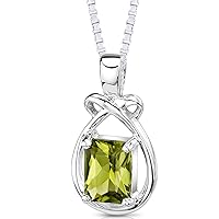 Peridot Pendant Necklace for Women 925 Sterling Silver, Natural Gemstone Birthstone, 1.50 Carats Emerald Cut 8x6mm, with 18 inch Chain