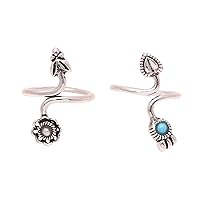 NOVICA Handmade .925 Sterling Silver Cultured Freshwater Pearl Toe Rings from India Turquoise Reconstituted Wrap Birthstone 'Twin Glory'