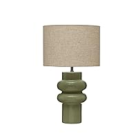 Bloomingville Stoneware Table Lamp with Linen Shade, Green