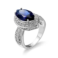 Cute Ring for Women, Couple Ring Customized Cubic Zirconia Blue Silver-Plated-Base Olives Size for Women Girls Jewelry Gifts