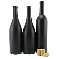 Cornucopia Black Wine Bottles w/Corks (Set of 3); Black Matte Coated Glass Wine Bottles Various Sizes for Decor and Homemade Wine