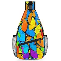 Colorful Butterflies Sling Backpack for Men Women, Casual Crossbody Shoulder Bag, Lightweight Chest Bag Daypack for Gym Cycling Travel Hiking Outdoor （Colorful）