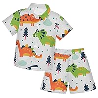 Dinosaur Boys Hawaiian Shirts Short Sleeve T-Shirt and Short Outfit Set
