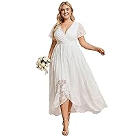 Ever-Pretty Women's V Neck Ruffles Sleeves Pleated Loose Lace High Low Plus Size Formal Dresses 01489-DAPH