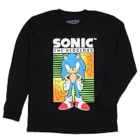 Sonic The Hedgehog Boys' Character Striped Grid Design Long Sleeve T-Shirt