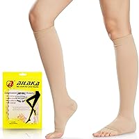 Ailaka 20-30 mmHg Knee High Open Toe Compression Calf Socks for Women and Men, Firm Support Graduated Varicose Veins Hosiery, Travel, Nurses, Pregnancy, Recovery (Beige, Large)