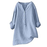 Early Black of Friday Deal Women's Long Sleeve Tshirt Solid V Neck Button Henley Tops Loose Fitted Comfy Linen Tunic Tops Casual Tee Shirts Womens Cruise Wear