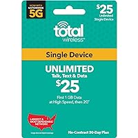 Total Wireless $25 Unlimited Talk,Text,Data(1GB High–Speed)[Physical Delivery]