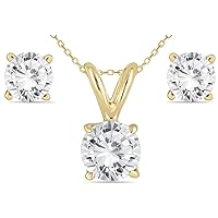 SZUL 1 Carat Diamond Pendant and Earring Matching Set Available in 14K Yellow and White Gold