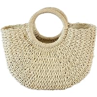 Summer Rattan Bag for Women Straw Hand-Woven Top-Handle Handbag Beach Sea Straw Rattan Tote Clutch Bags