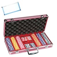 OMURA Games | 300 PC Dice Chip Poker Set in Pink Aluminum Case | Bonus: Multi-Purpose #10 Size Pouch (Color May Vary)