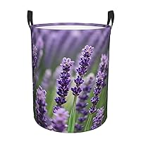 Purple Lavender Floral Flowers Round waterproof laundry basket,foldable storage basket,laundry Hampers with handle,suitable toy storage