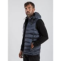Jackets for Women - Men Letter Patched Hooded Padded Gilet (Color : Navy Blue, Size : Medium)