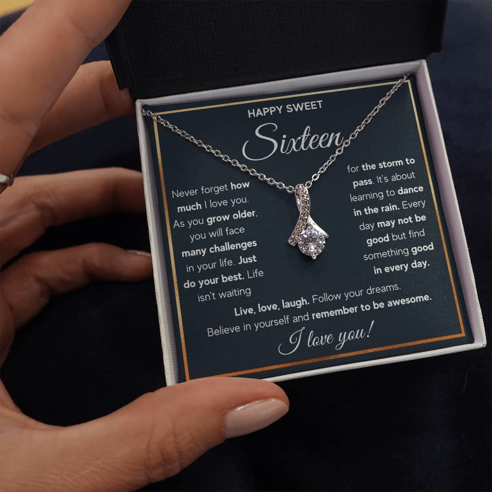 FG Family Gift Mall Sweet 16 Gifts For Girls, 16th Birthday Gifts For 16 Year Old Girl, Happy Sweet Sixteen Bday Card Gift Ideas Necklace with Message Card and Gift Box