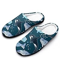 Whales Orcas Narwhals On Navy Men's Home Slippers Warm House Shoes Anti-Skid Rubber Sole for Home Spa Travel