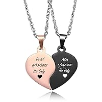MeMeDIY Personalized Heart Puzzle Matching Necklaces for Couples Boyfriend/Girlfriend Women Men Silver Black Rose Gold Stainless Steel 2pcs Friendship Necklace Relationship Necklace Jewelry Gift