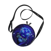 ALAZA Fantasy 12 Constellation Zodiac Signs Leo Round Crossbody Bag Circle Purse Messenger Bag