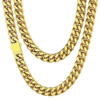 ChainsHouse Stainless Steel Mens Cuban Link Chain, Black/18K Gold Miami Cuban Chain Necklace, 5/7/9mm/12mm Width, No Tarnish& Durable Hip Hop Mens Jewelry, 18