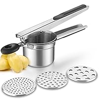 Potato Ricer, Stainless Steel Potato Ricer Fruit and Vegetables Masher Food Ricer Large Capacity with 3 Interchangeable Discs & Inner Cup