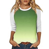 Plus Size 3/4 Sleeve Tops for Women Casual Gradient Round Neck Shirt Fashion Workout Sweatshirt Blouse
