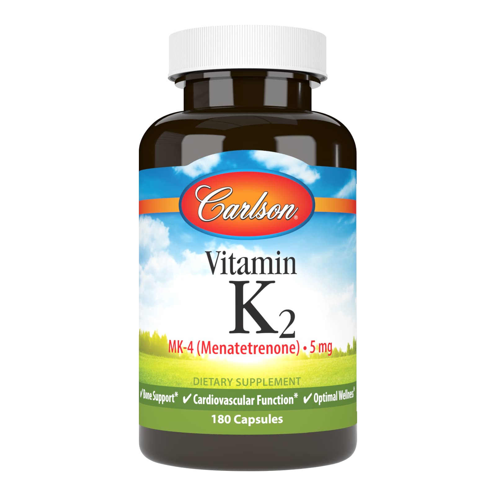 Carlson - Vitamin K2 MK-4 (Menatetrenone), Vitamin K Supplement, Bone Support & Heart Health, K2 Vitamin, Soy-Free, Vitamin K-2, K2 Vitamins, 180 C...