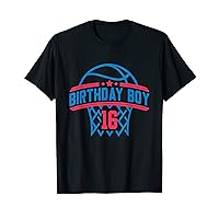 16 Years Old Birthday Boy Red And Blue Basketball Net T-Shirt